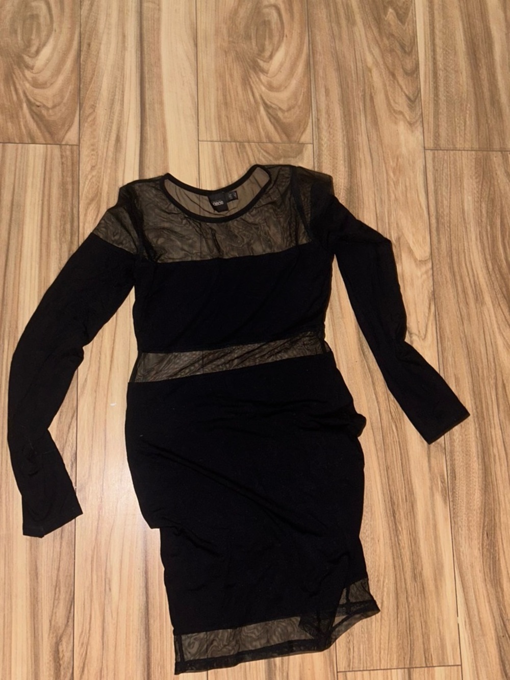 ASOS Black Long-Sleeve Mesh Panel Bodycon Dress